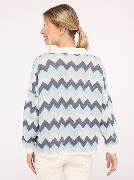 Zwillingsherz Strickjacke Langarm, Zick-Zack-Muster, Knopfleiste, tiefer günstig online kaufen