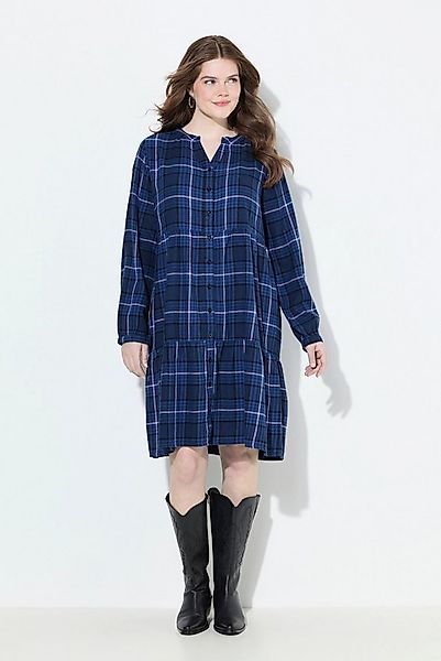 Ulla Popken Midikleid Karokleid Volants A-Linie Tunika-Ausschnitt günstig online kaufen