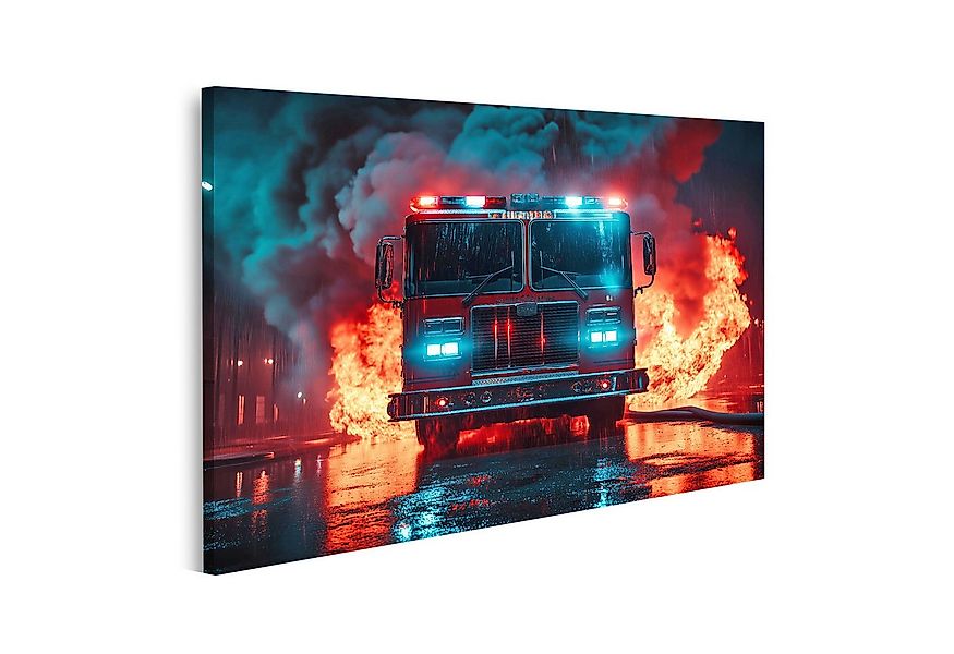 islandburner Leinwandbild Feuerwehreinsatz bei Nacht im Regen und Feuer Feu günstig online kaufen