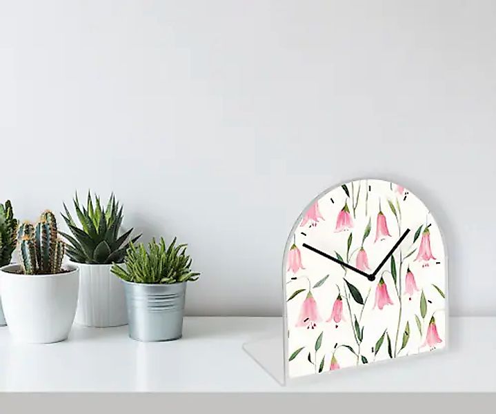 queence Tischuhr »Maiglöckchen in Rosa« Tischuhr aus Acrylglas, Uhr, bedruc günstig online kaufen