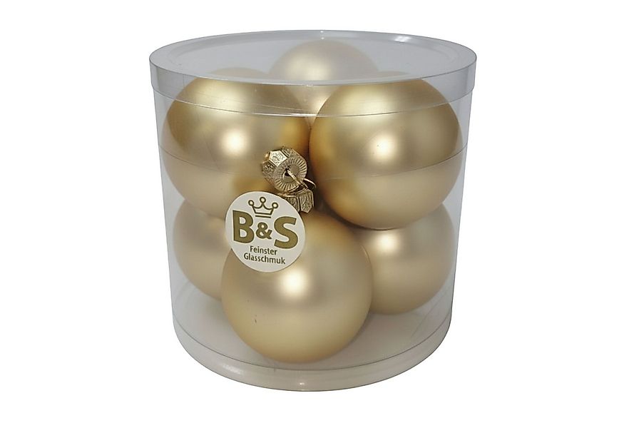 B&S Weihnachtsbaumkugel Baumschmuck Champagner matt 6 Stück Ø 8 cm Glas günstig online kaufen