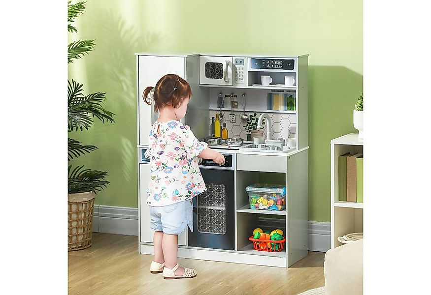 AIYAPLAY Spielküche mit Lichtern und Geräuschen Kochherd, Mikrowelle, Kaffe günstig online kaufen