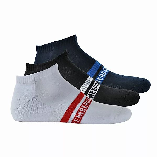 BIKKEMBERGS Herren Sneaker Socken, 3 Paar - Logo, Baumwolle, schwarz/blau/w günstig online kaufen