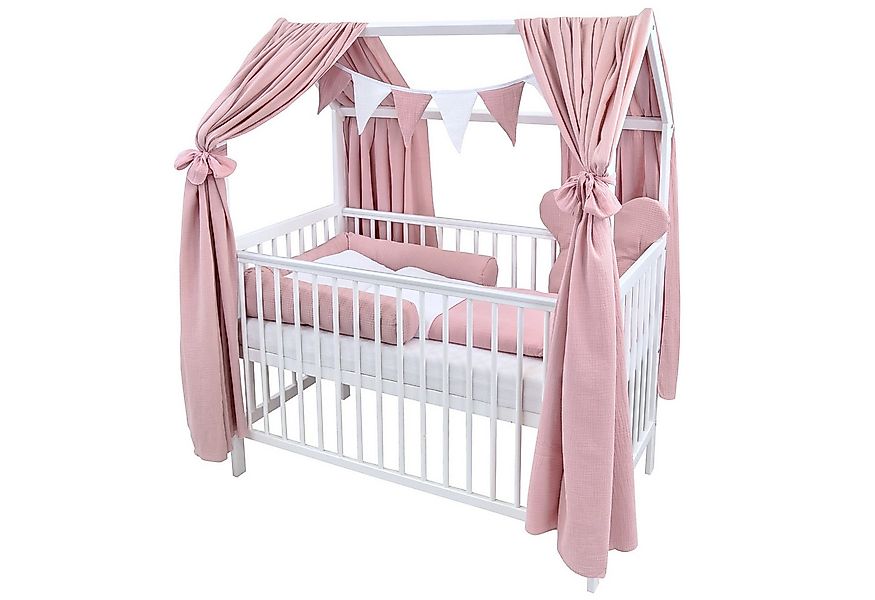 Baby-Delux Komplettbett Hausbett Babybett Komplettset Waffelpique Musselin, günstig online kaufen