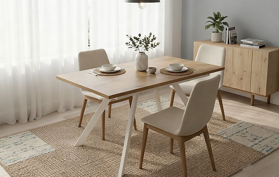 B&D home Esstisch LARS, Metallgestell schwarz oder weiß, ausziehbar 120-160 günstig online kaufen