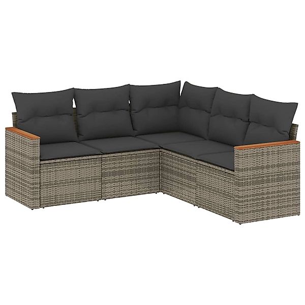 vidaXL 5-Tlg Garten-Sofagarnitur mit Kissen Grau Poly Rattan 3225962 günstig online kaufen