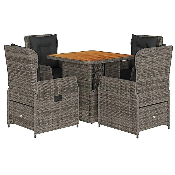 vidaXL 5-Tlg Garten-Essgruppe mit Kissen Grau Poly Rattan 3262769 günstig online kaufen