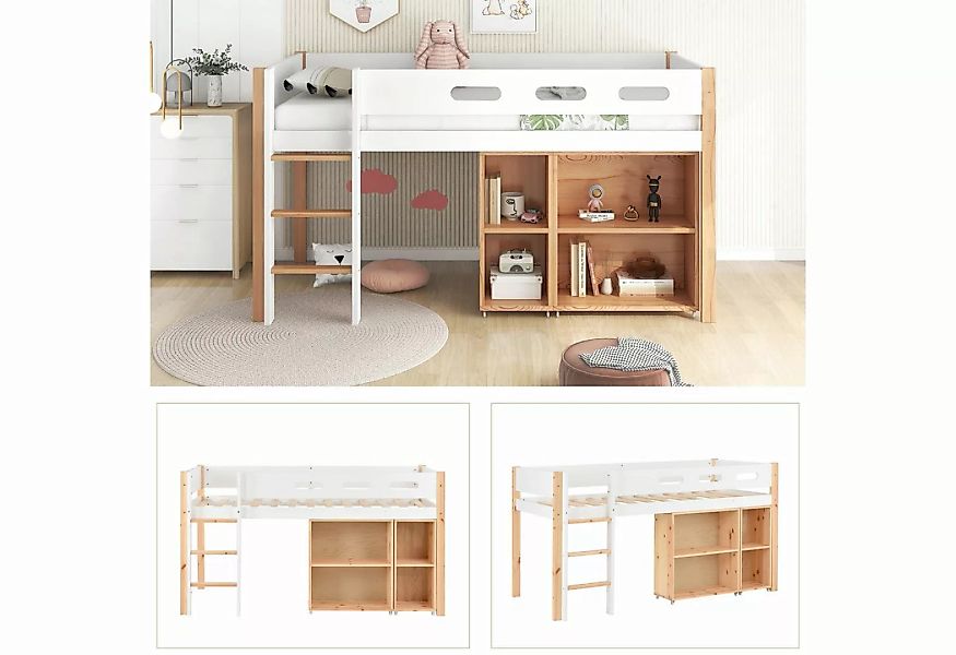 MODFU Kinderbett Etagenbett mit Stauraum und beweglichem Schrank, Absturzsi günstig online kaufen