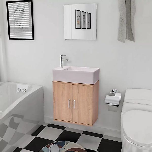 Dreiteiliges Badmöbel-set Mit Waschbecken Beige günstig online kaufen
