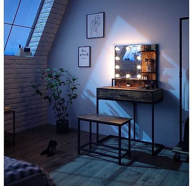 Vicco Schminktisch Fyrk, Eiche rustikal/Schwarz, 80 cm mit LED Beleuchtung günstig online kaufen