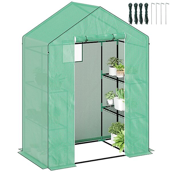 Outsunny Foliengewächshaus mit Rolltür, Fenster, Regale, winterfest, aus St günstig online kaufen
