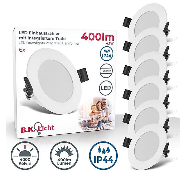 B.K.Licht LED Einbaustrahler LED Badezimmer Einbauleuchten IP44 weiß 230V U günstig online kaufen