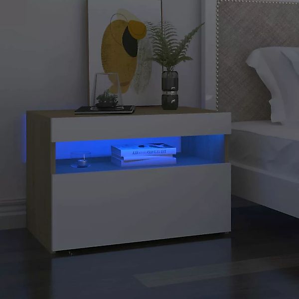 Nachttisch Mit Led-leuchten 2 Stk. Weiß Sonoma-eiche 60x35x40cm günstig online kaufen
