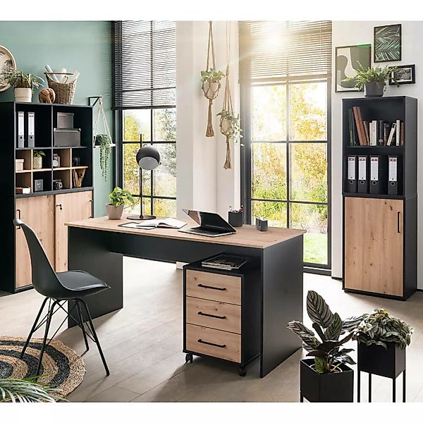 Büromöbel Set 8-teilig ALNWICK-80 in schwarz mit Eiche günstig online kaufen