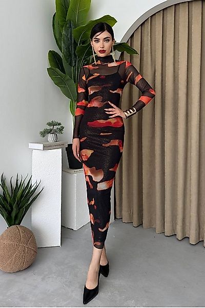 WOMAN VISION Abendkleid Damen Digitaldruck Batikmuster Tüllstoff Midi Abend günstig online kaufen