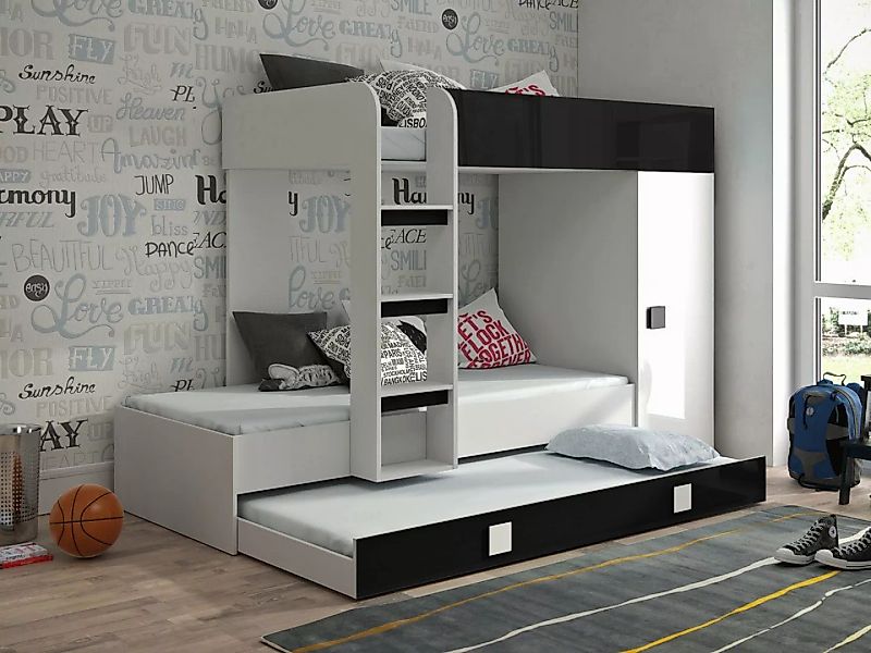 MIRJAN24 Etagenbett Toledo 2 (Komplett-Set, Dreifachbett mit Schrank), 90x2 günstig online kaufen