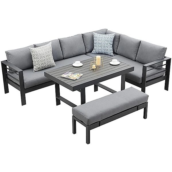 MeXo Aluminium Lounge-Set mit Esstisch für 8 Personen Grau günstig online kaufen