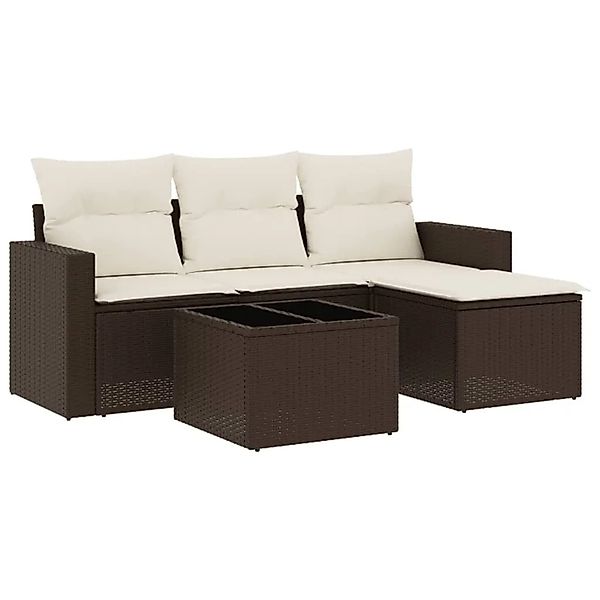 vidaXL 5-Tlg Garten-Sofagarnitur mit Kissen Braun Poly Rattan 3251220 günstig online kaufen