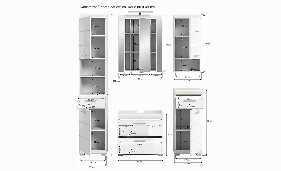 Badmöbel-Set SCHLOONSEE  5 teilig  inklusive LED Beleuchtung  bestehend aus günstig online kaufen