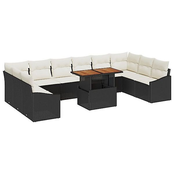 vidaXL Loungesofa 11-teiliges Garten Esstischset mit Kissen Schwarz Poly Ra günstig online kaufen