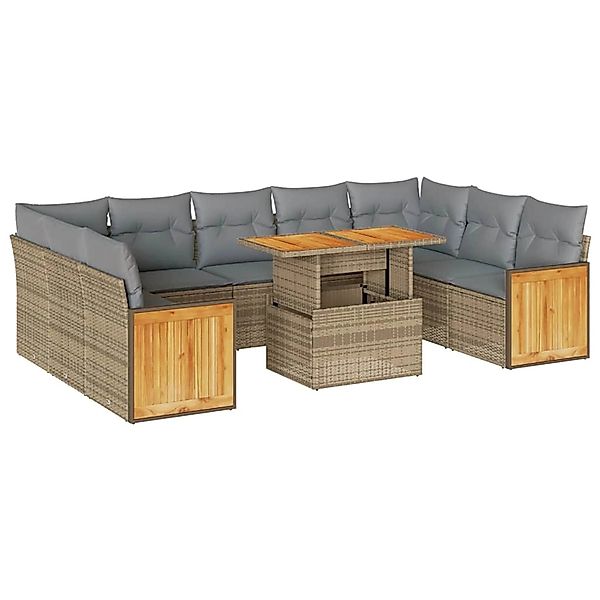 vidaXL 10-Tlg Garten-Sofagarnitur mit Kissen Beige Poly Rattan Akazie 33277 günstig online kaufen