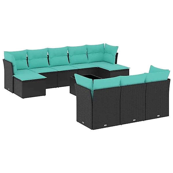 vidaXL 11-Tlg Gartensofa-Set mit Kissen Schwarz Polyrattan 3218337 günstig online kaufen