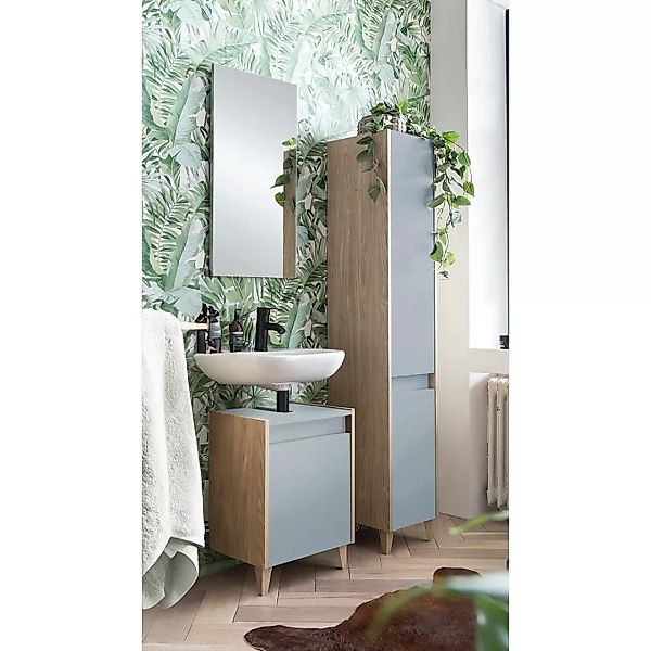 Badmöbel Set mit Spiegel, 3-teilig, taubenblau mit Eiche hell ESPOO-80 günstig online kaufen