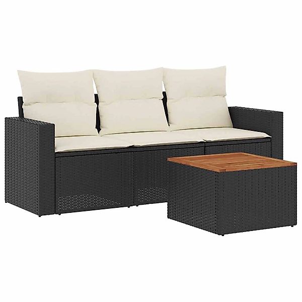 vidaXL 4-Tlg Garten-Sofagarnitur mit Kissen Schwarz Poly Rattan 3256322 günstig online kaufen