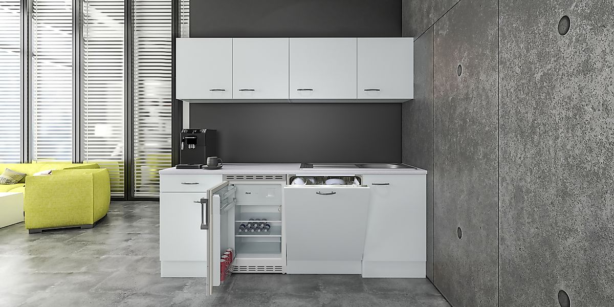 Flex-Well Classic Büroküche Wito 210 cm Weiß günstig online kaufen