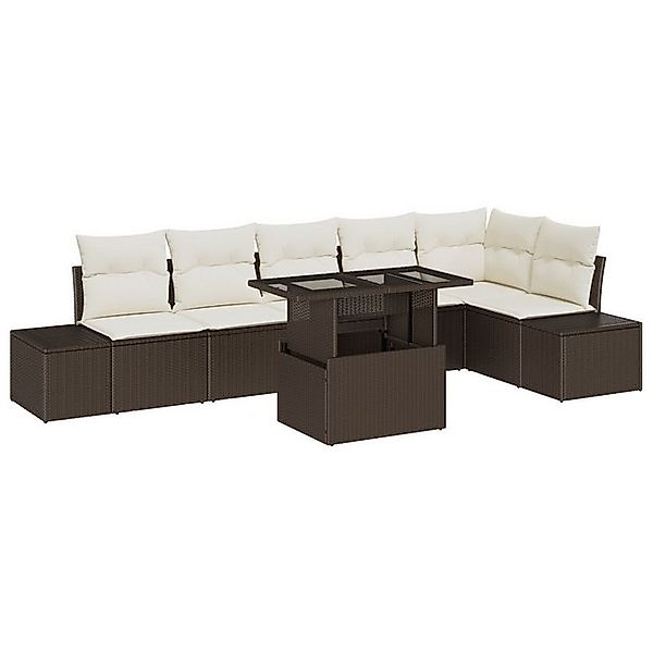 vidaXL Loungesofa 7-tlg. Garten-Sofagarnitur mit Kissen Braun Poly Rattan, günstig online kaufen