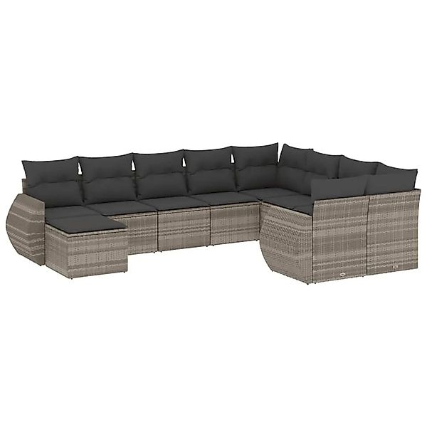 vidaXL 10-Tlg Garten-Sofagarnitur mit Kissen Hellgrau Poly Rattan 3221861 günstig online kaufen