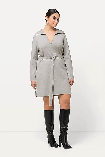 Ulla Popken Jerseykleid Strickkleid Gürtel Hemdkragen günstig online kaufen