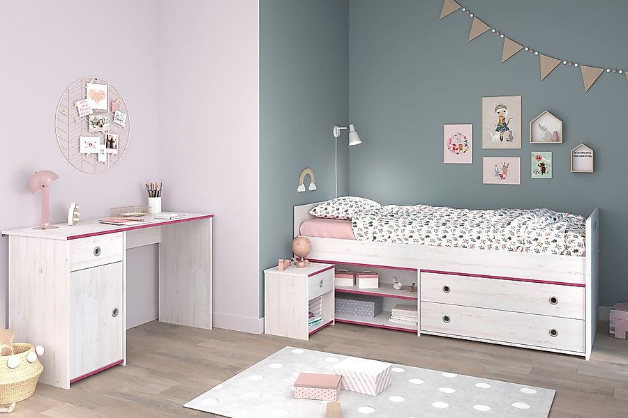 Parisot Jugendzimmer-Set Smoozy, (3-tlg., Stauraumbett, Nachttisch günstig online kaufen