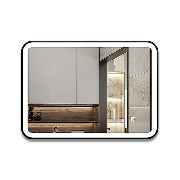 Aica Sanitär Badspiegel Schwarz 70x50 cm Spiegel mit LED Beleuchtung Neutra günstig online kaufen