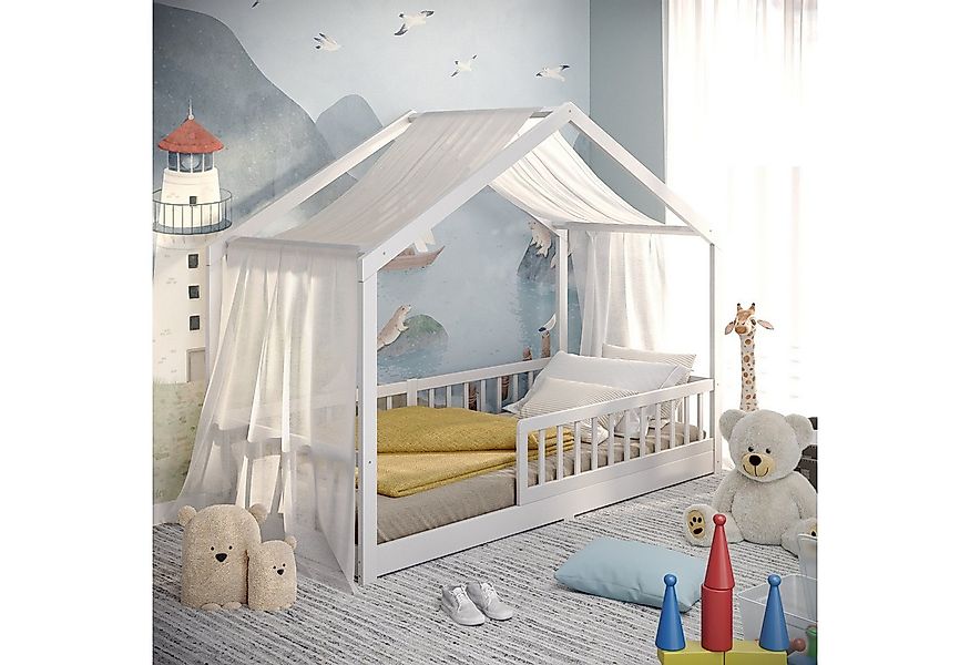 CADANI Kinderbett Malte Hausbett Bodenbett Rausfallschutz abnehmbar bis 200 günstig online kaufen