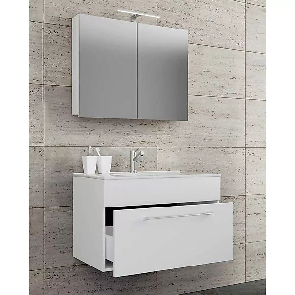 Waschplatz mit Spiegelschrank in Weiß die Wandmontage (zweiteilig) günstig online kaufen