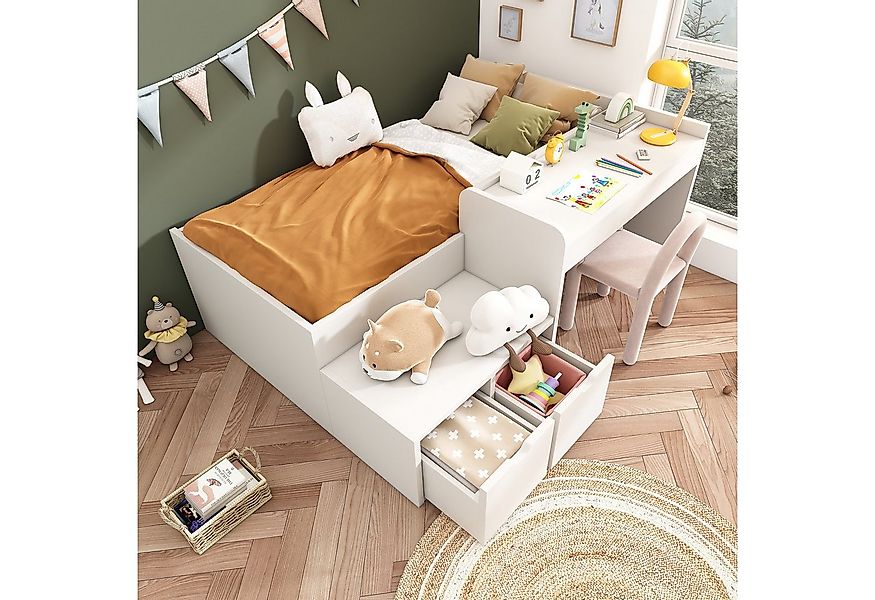 Odikalo Kinderbett 90x200 mit Schreibtisch und Stauraum (Kinderbett, Massiv günstig online kaufen