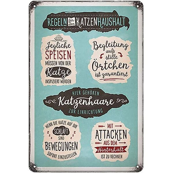 Nostalgic-Art Blechschild 20 x 30cm - Animal Club - Katzen-Haushalt-Regeln günstig online kaufen