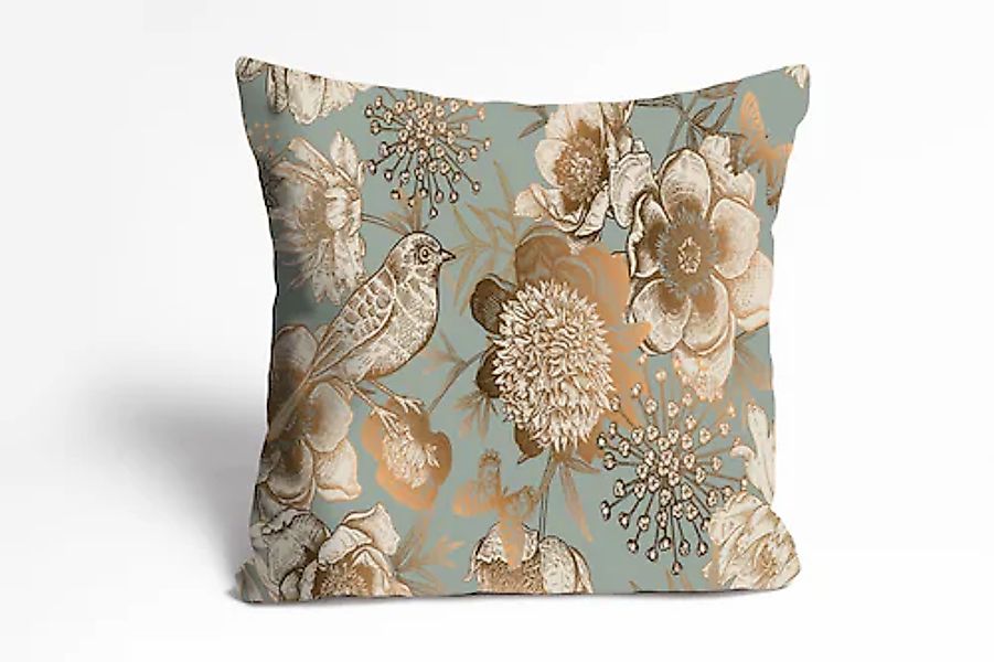 queence Dekokissen »Finna«, mit goldenen Blumen und Vögeln günstig online kaufen