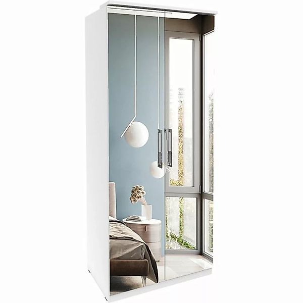 Schlafzimmer Kleiderschrank OLMO-83 in weiß mit Spiegeltüren, B/H/T: ca. 90 günstig online kaufen