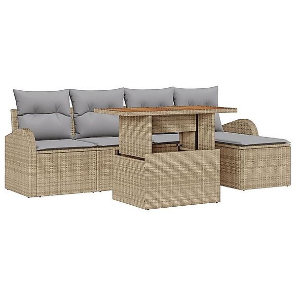 vidaXL Loungesofa 6-teiliges Garten Essset mit Kissen Beige Poly Rattan, 6 günstig online kaufen