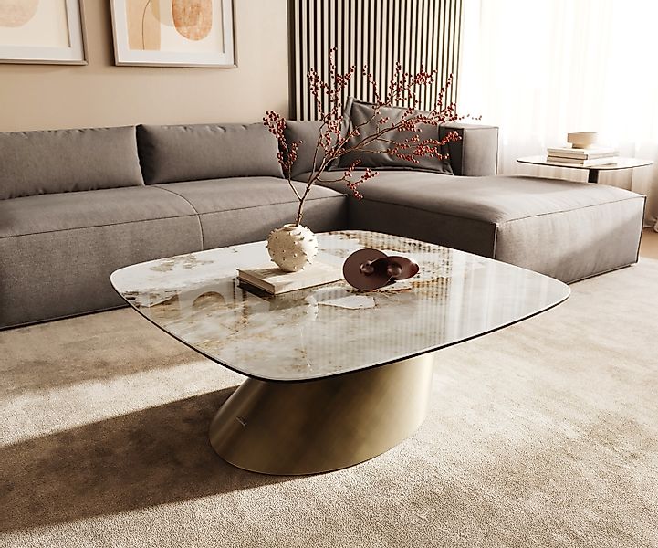 Couchtisch Edge Boot 90x90 cm Keramik Minas Melange Conis Metallic Gold günstig online kaufen