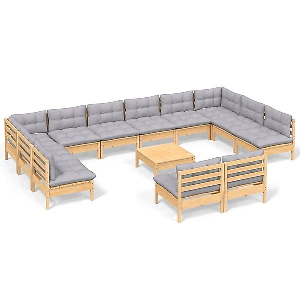vidaXL 13-Tlg Garten-Lounge-Set mit Grauen Kissen Kiefer Massivholz 3097228 günstig online kaufen