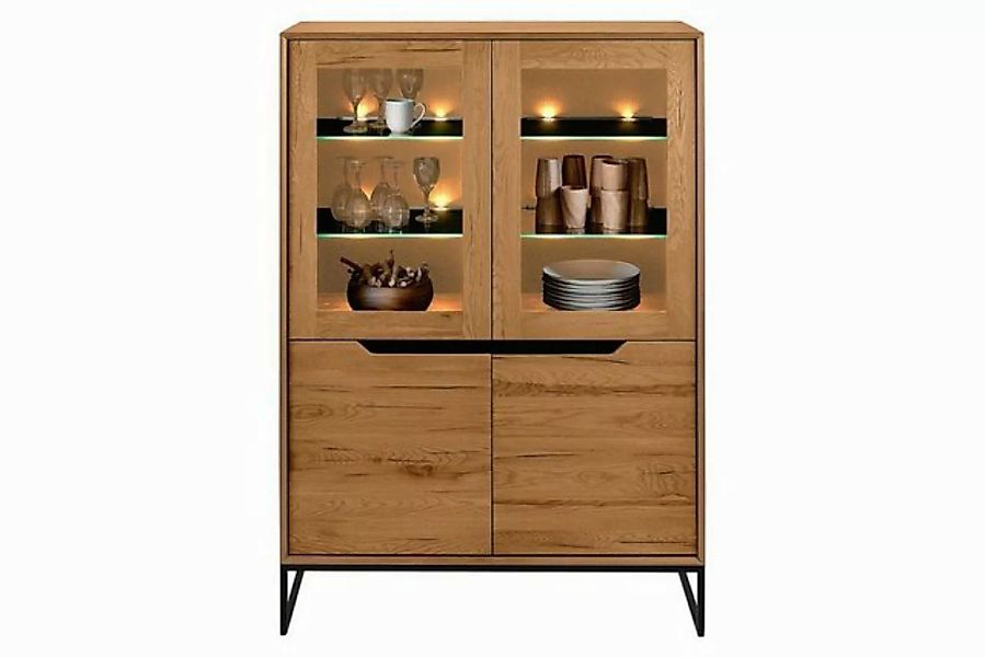 daslagerhaus living Hochschrank Vitrinenschrank Messina Eiche B 120cm günstig online kaufen