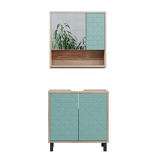 Vicco Badmöbel-Set Agasta Mintgrün/Sonoma 2 Teile günstig online kaufen