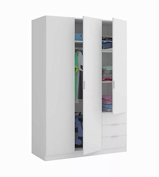 FORES HABITAT Kleiderschrank 3 Schübe, in Weiß - 121x180x52 (BxHxT) günstig online kaufen