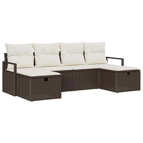 vidaXL Sofa Set mit Kissen 6-Tlg Braun und Creme Poly-Rattan 3359217 günstig online kaufen