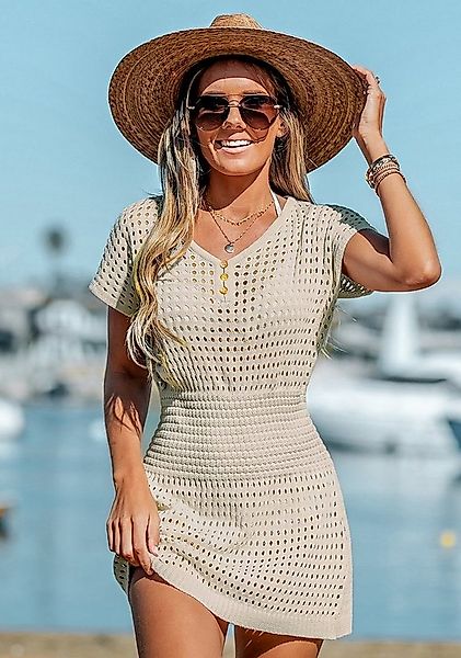 Cupshe Smokkleid Coverup mit Knopfleiste und V Ausschnitt Mini günstig online kaufen