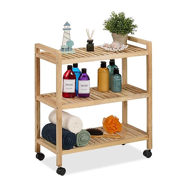 relaxdays Badregal Holz mit Rolle günstig online kaufen