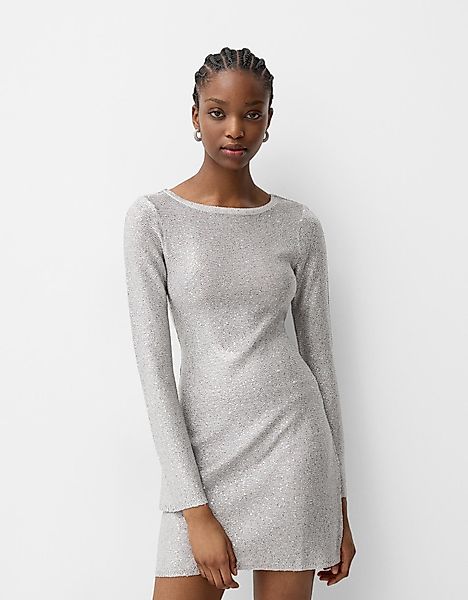 Bershka Minikleid Mit Glitzer Und Pailletten Damen M Silber günstig online kaufen